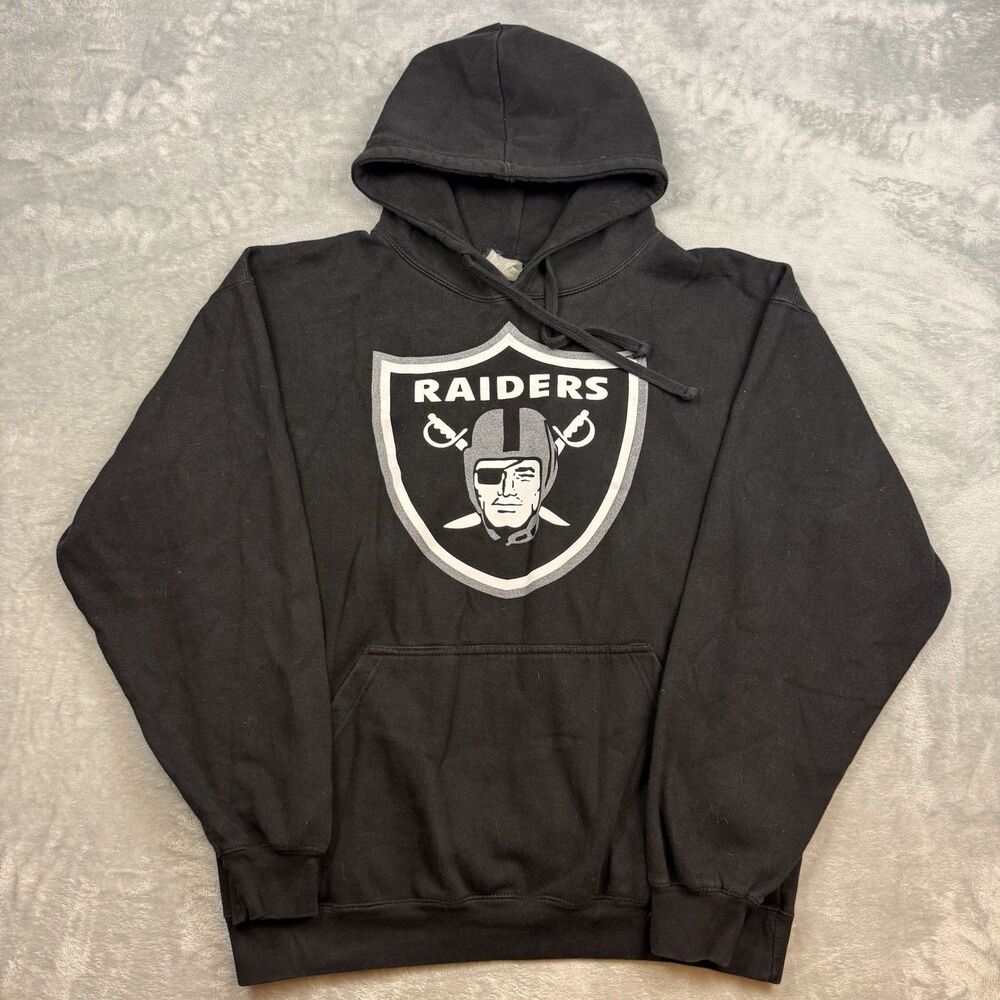 Vintage Oakland Raiders Hoodie Mens Black NFL Football Logo Pullover Sweatshirt